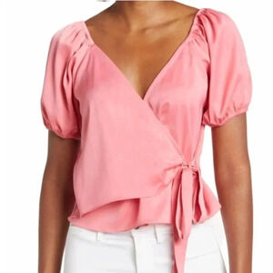 WAYF NWT Pink Cropped Faux Wrap Blouse Top Size Medium